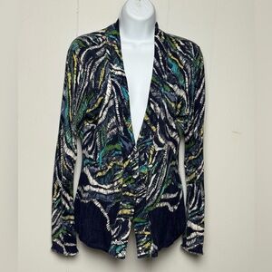 ZoZo Women’s Cotton Blend Navy Blue/Teal Patterned Knit Cardigan Sweater Size M